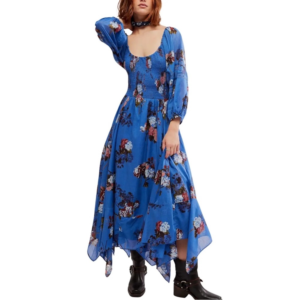 NWT Free People Morning Glory Floral Blue Maxi Dress size XS